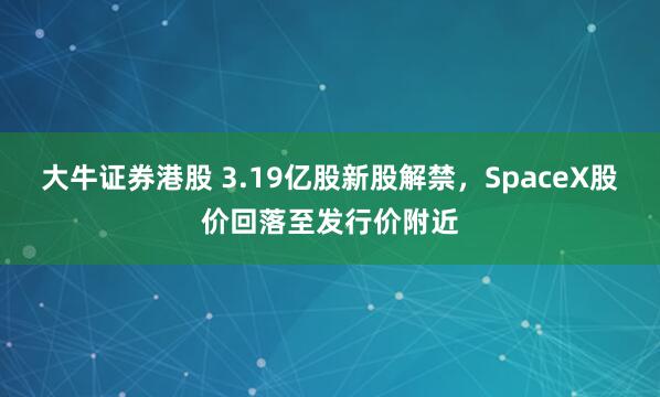 大牛证券港股 3.19亿股新股解禁，SpaceX股价回落至发行价附近
